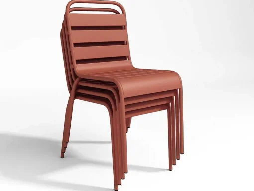 Metalen Tuinset - Tafel L.160 Cm Met 2 Stapelstoelen En 4 Stapelstoelen - Terracotta - Mirmande
