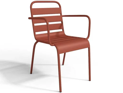 Metalen Tuinset - Tafel L.160 Cm Met 2 Stapelstoelen En 4 Stapelstoelen - Terracotta - Mirmande
