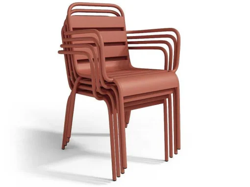 Metalen Tuinset - Tafel L.160 Cm Met 2 Stapelstoelen En 4 Stapelstoelen - Terracotta - Mirmande