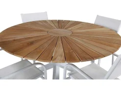 Mexico Tuinmeubelset Tafel O140Cm En 4 Stoel Santorini Wit, Naturel.