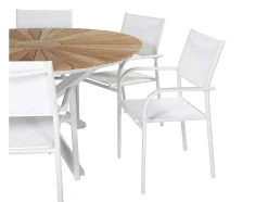 Mexico Tuinmeubelset Tafel O140Cm En 6 Stoel Santorini Wit, Naturel.