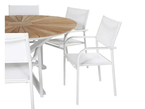 Mexico Tuinmeubelset Tafel O140Cm En 6 Stoel Santorini Wit, Naturel.
