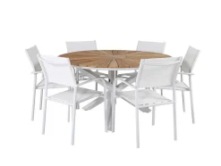Mexico Tuinmeubelset Tafel O140Cm En 6 Stoel Santorini Wit, Naturel.