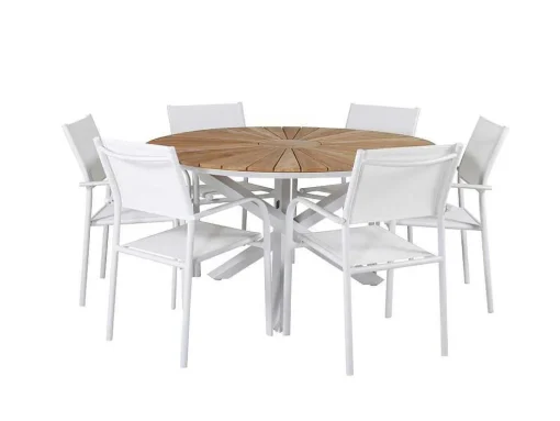 Mexico Tuinmeubelset Tafel O140Cm En 6 Stoel Santorini Wit, Naturel.