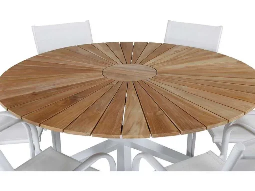Mexico Tuinmeubelset Tafel O140Cm En 6 Stoel Santorini Wit, Naturel.