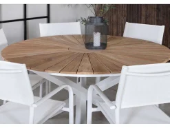 Mexico Tuinmeubelset Tafel O140Cm En 6 Stoel Santorini Wit, Naturel.