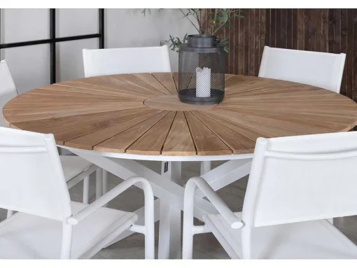 Mexico Tuinmeubelset Tafel O140Cm En 6 Stoel Santorini Wit, Naturel.