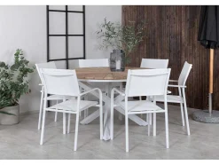 Mexico Tuinmeubelset Tafel O140Cm En 6 Stoel Santorini Wit, Naturel.