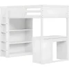 Mezzaninebed 90X200 Cm - Met Opbergmeubel En Bureau - Massief Hout - Wit