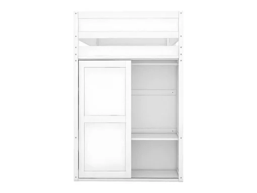 Mezzaninebed 90X200Cm - Multifunctioneel Kinderbed - Voorzien Van Kledingkast En Bureau - In Massief Grenen - Wit