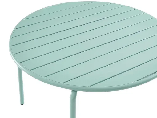 Mirmande Metalen Eettafelset Voor Buiten - Een Tafel D.110 Cm En 4 Stapelbare Stoelen - Amandelgroen