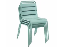 Mirmande Metalen Eettafelset Voor Buiten - Een Tafel D.110 Cm En 4 Stapelbare Stoelen - Amandelgroen