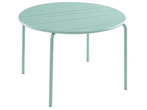 Mirmande Metalen Eettafelset Voor Buiten - Een Tafel D.110 Cm En 4 Stapelbare Stoelen - Amandelgroen