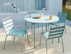 Mirmande Metalen Eettafelset Voor Buiten - Een Tafel D.110 Cm En 4 Stapelbare Stoelen - Amandelgroen