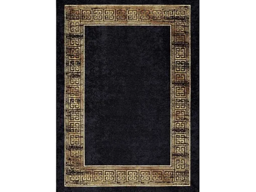 Miro 51223.806 Tapijt Wasbaar Kader, Grieks Antislip - Zwart / Goud 200X290 Cm