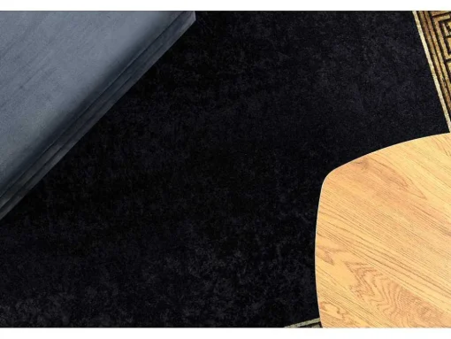 Miro 51223.806 Tapijt Wasbaar Kader, Grieks Antislip - Zwart / Goud 200X290 Cm