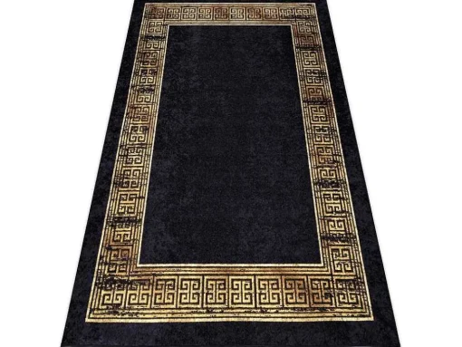 Miro 51223.806 Tapijt Wasbaar Kader, Grieks Antislip - Zwart / Goud 200X290 Cm