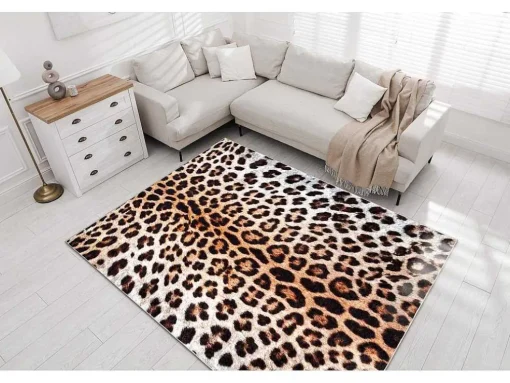 Miro 51568.804 Tapijt Wasbaar Luipaardpatroon Antislip - Creme / Bruin 120X170 Cm