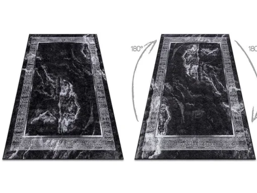 Miro 51278.810 Tapijt Wasbaar Marmer, Grieks Antislip - Zwart / Wit 140X190 Cm