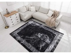 Miro 51278.810 Tapijt Wasbaar Marmer, Grieks Antislip - Zwart / Wit 140X190 Cm