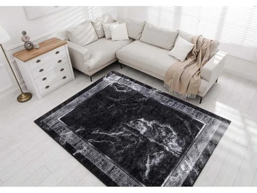 Miro 51278.810 Tapijt Wasbaar Marmer, Grieks Antislip - Zwart / Wit 140X190 Cm