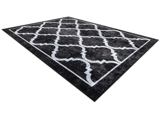 Miro 51639.806 Tapijt Wasbaar Trellis Geruite Antislip - Zwart 200X290 Cm