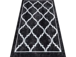 Miro 51639.806 Tapijt Wasbaar Trellis Geruite Antislip - Zwart 200X290 Cm