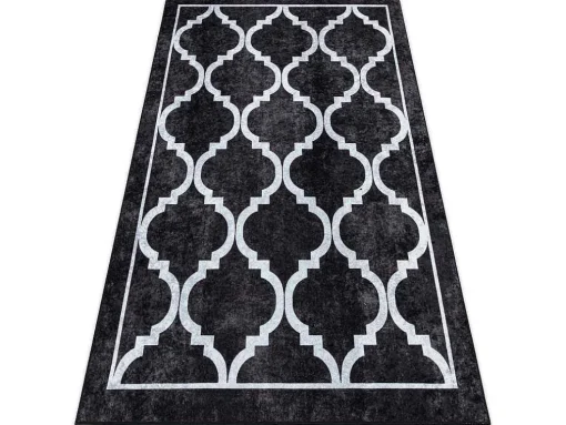 Miro 51639.806 Tapijt Wasbaar Trellis Geruite Antislip - Zwart 200X290 Cm