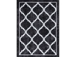 Miro 51639.806 Tapijt Wasbaar Trellis Geruite Antislip - Zwart 200X290 Cm