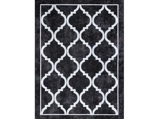 Miro 51639.806 Tapijt Wasbaar Trellis Geruite Antislip - Zwart 200X290 Cm