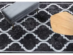 Miro 51639.806 Tapijt Wasbaar Trellis Geruite Antislip - Zwart 200X290 Cm