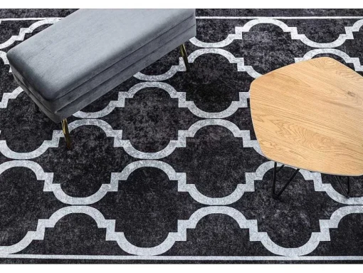 Miro 51639.806 Tapijt Wasbaar Trellis Geruite Antislip - Zwart 200X290 Cm