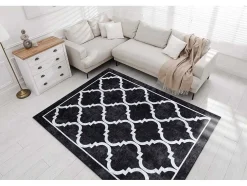 Miro 51639.806 Tapijt Wasbaar Trellis Geruite Antislip - Zwart 200X290 Cm