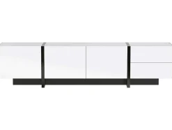Modern Tv-Meubel 190Cm Met 3 Deuren En 2 Lades - Glanzend Wit & Zwart