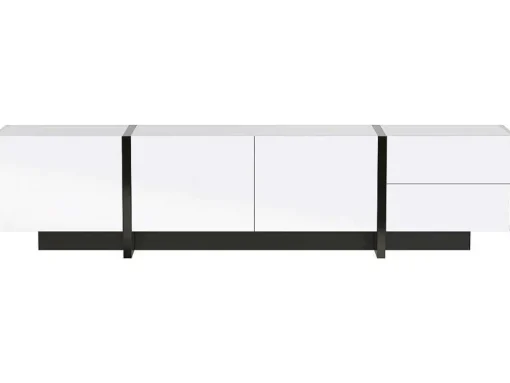 Modern Tv-Meubel 190Cm Met 3 Deuren En 2 Lades - Glanzend Wit & Zwart