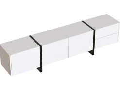 Modern Tv-Meubel 190Cm Met 3 Deuren En 2 Lades - Glanzend Wit & Zwart