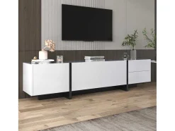 Modern Tv-Meubel 190Cm Met 3 Deuren En 2 Lades - Glanzend Wit & Zwart