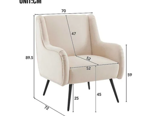 Moderne Loungestoel - Enkele Bank Met Armleuningen - Metalen Poten - Beige