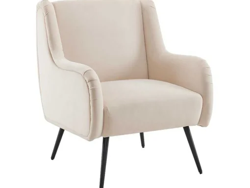 Moderne Loungestoel - Enkele Bank Met Armleuningen - Metalen Poten - Beige