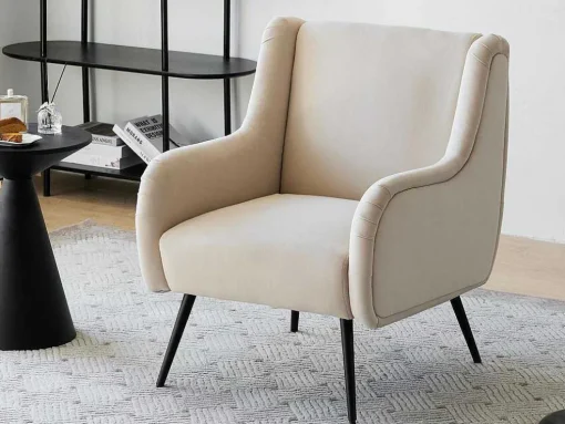 Moderne Loungestoel - Enkele Bank Met Armleuningen - Metalen Poten - Beige