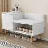 Moderne Schoenenbank Met 3 Deuren En Kussen - Metalen Poten En Handgrepen - Kleur Wit - 100 X 38 X 58 Cm