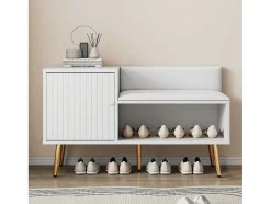 Moderne Schoenenbank Met 3 Deuren En Kussen - Metalen Poten En Handgrepen - Kleur Wit - 100 X 38 X 58 Cm