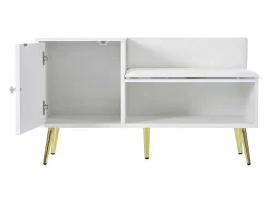 Moderne Schoenenbank Met 3 Deuren En Kussen - Metalen Poten En Handgrepen - Kleur Wit - 100 X 38 X 58 Cm
