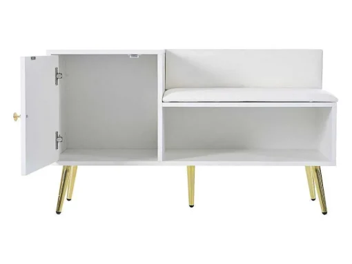 Moderne Schoenenbank Met 3 Deuren En Kussen - Metalen Poten En Handgrepen - Kleur Wit - 100 X 38 X 58 Cm