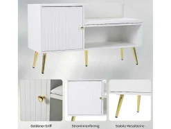 Moderne Schoenenbank Met 3 Deuren En Kussen - Metalen Poten En Handgrepen - Kleur Wit - 100 X 38 X 58 Cm