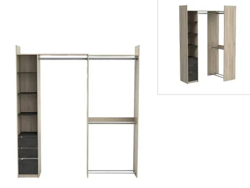 Moduleerbare Kleerkast Hoek Of Recht - L200 Cm - Kleur: Naturel En Zwart - Emilyo