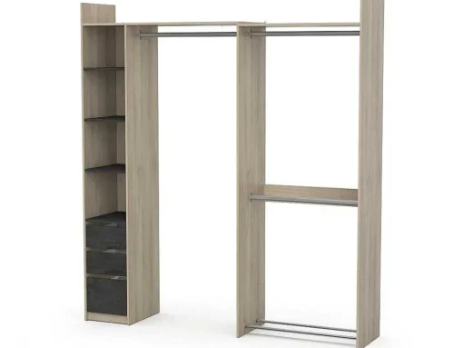 Moduleerbare Kleerkast Hoek Of Recht - L200 Cm - Kleur: Naturel En Zwart - Emilyo