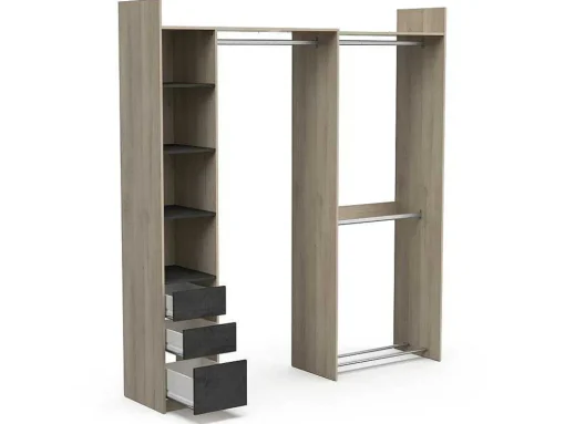 Moduleerbare Kleerkast Hoek Of Recht - L200 Cm - Kleur: Naturel En Zwart - Emilyo