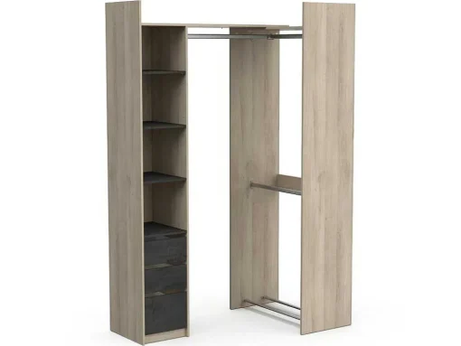 Moduleerbare Kleerkast Hoek Of Recht - L200 Cm - Kleur: Naturel En Zwart - Emilyo
