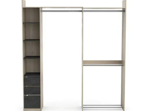 Moduleerbare Kleerkast Hoek Of Recht - L200 Cm - Kleur: Naturel En Zwart - Emilyo